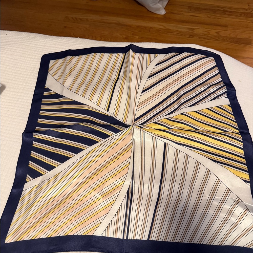 BNIB La Parisienne Striped Silk Scarf with Navy Border